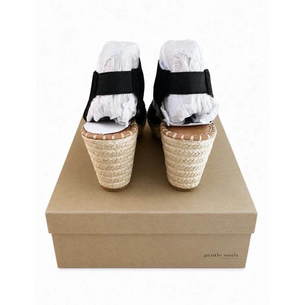 Gentle Souls Cody by Kenneth Cole Black Suede Espadrille Wedge Sandals Size 9M